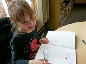 She's a big fan of drawing like Mo Willems right now.